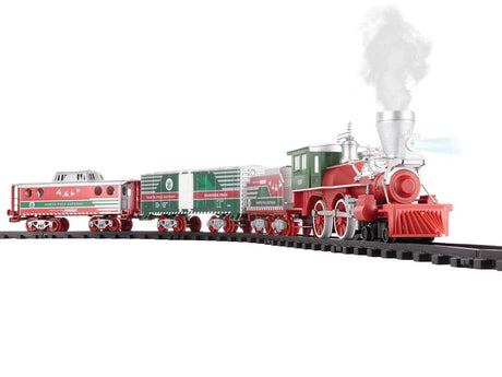 North Pole Express Battery-Operated Train Set -- Steam Locomotive, 2 Cars; Plastic Track (Double Oval), Remote Control-1