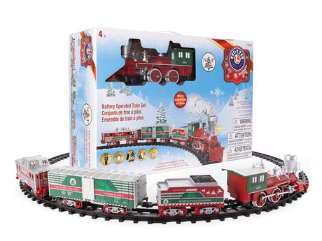 North Pole Express Battery-Operated Train Set -- Steam Locomotive, 2 Cars; Plastic Track (Double Oval), Remote Control-2