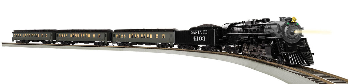 Cajon Steam Passenger Set - LionChief Bluetooth -- Atchison, Topeka & Santa Fe - 2-8-4 Berkshire Locomotive & 3 Passenger Cars