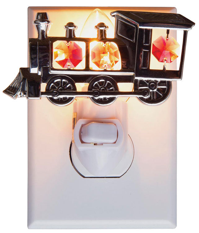 SILVER TRAIN NIGHT LIGHT WIH RED CRYSTALS
