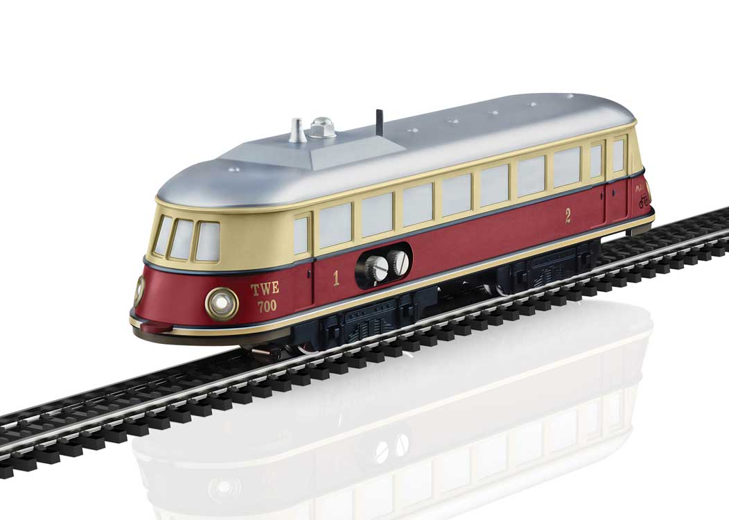 TWE 700 Replica Powered Rail Car - 3-Rail - Digital -- Red, Ivory, Silver-1