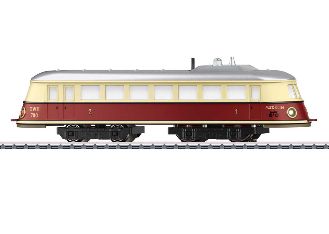 TWE 700 Replica Powered Rail Car - 3-Rail - Digital -- Red, Ivory, Silver-2
