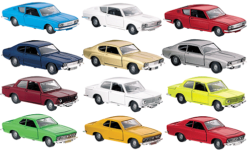 European Automobile 1/43 Diecast Reproduction of 1960/1970 Cars -- 3 ea of 4 Styles,Opel Manta,Ford Capri Audi 100 Coupe and BMW 2002