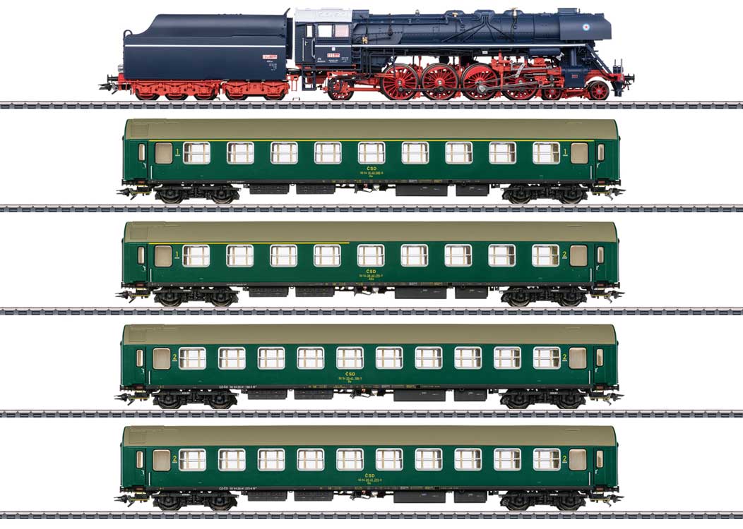 Museum Train-Only Set - 3-Rail - Sound and Digital -- Class 498.1 4-8-2 Albatros, 4 UIC-Y Passenger Cars Czechian Railways CD-1