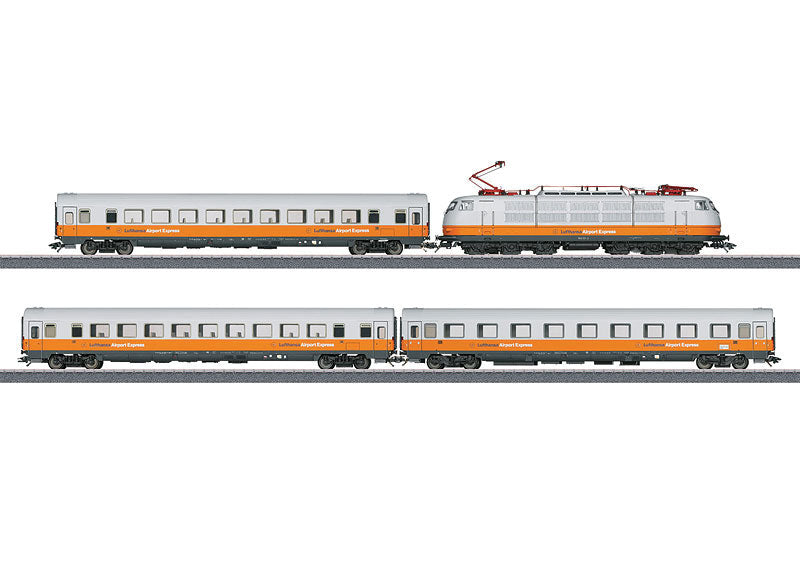 Lufthansa Airport Express Train-Only Set - 3-Rail w/Sound & Digital -- Class 103 Electric & 3 Cars (Era V 1991, white, yellow, blue)