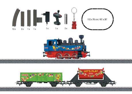 Haribo - Battery Operated Starter Set w/Plastic Track - My World -- 0-6-0 Steam Loco, 2 Cars, Track Oval, Controller