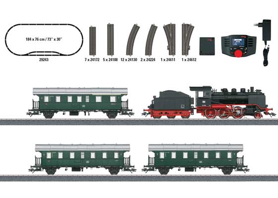 Branch Line Class 24 Starter Set - 3-Rail - Sound and Digital -- German Federal Railroad DB 2-6-0, 3 ThunderBoxcars, Track Oval & Controlle