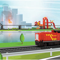 Fire Department Battery Starter Set with Sound - My World -- Diesel Loco, 3 Cars, C-Track Oval with Siding, Remote Controller
