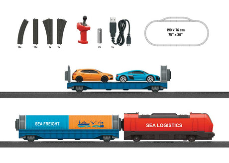 Harbor Logistics Battery-Operated Starter Set with Plastic Track - My World -- Locomotive, 2 Flatcars, Plastic Track and Controller-2