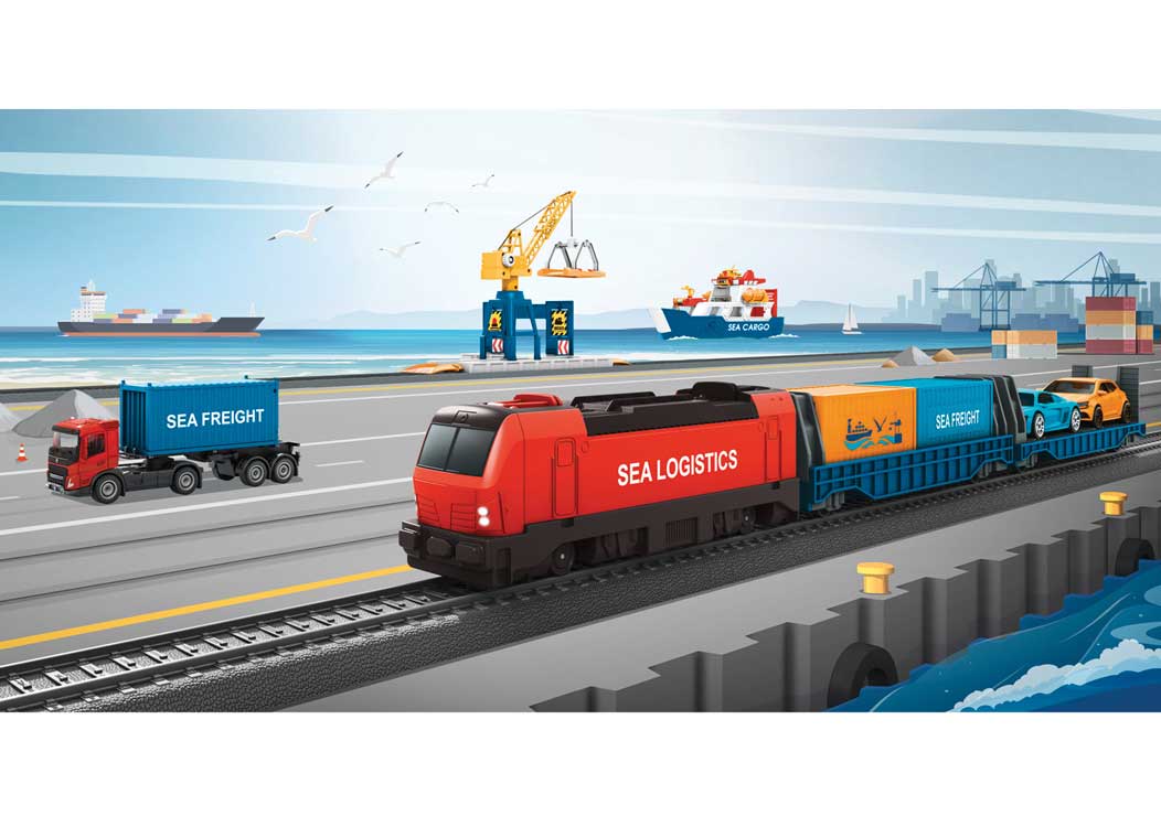 Harbor Logistics Battery-Operated Starter Set with Plastic Track - My World -- Locomotive, 2 Flatcars, Plastic Track and Controller-3