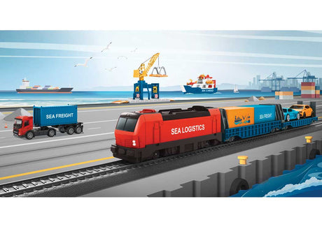 Harbor Logistics Battery-Operated Starter Set with Plastic Track - My World -- Locomotive, 2 Flatcars, Plastic Track and Controller-3