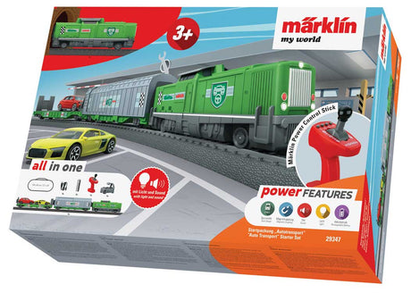 Auto Transport - Battery Operated Starter Set w/Plastic Track - My World -- Diesel Loco, 2 Cars, Track Oval, Controller-1