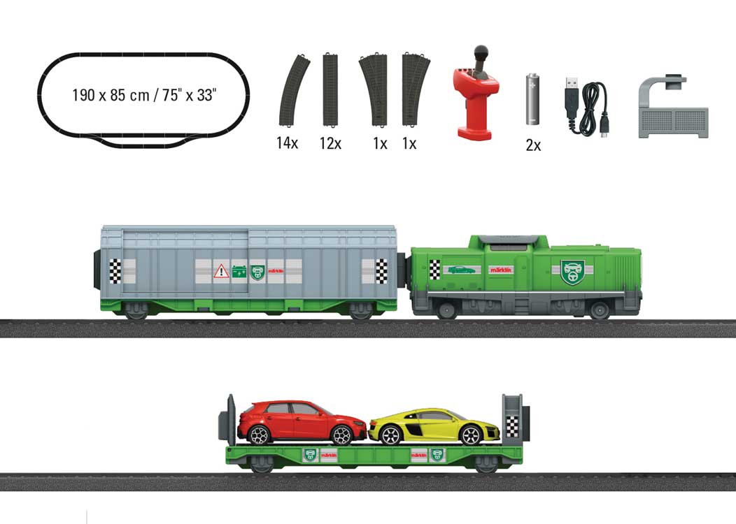 Auto Transport - Battery Operated Starter Set w/Plastic Track - My World -- Diesel Loco, 2 Cars, Track Oval, Controller-2