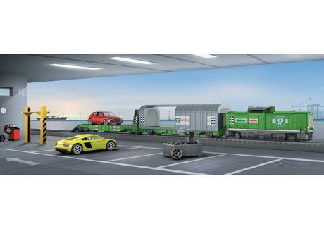 Auto Transport - Battery Operated Starter Set w/Plastic Track - My World -- Diesel Loco, 2 Cars, Track Oval, Controller-4