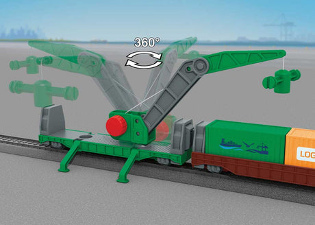 Container Logistics Battery-Powered Starter Set - My World -- Vectron Loco, 2 Cars, 72 x 34" Track Oval w/Siding, Remote Control-3