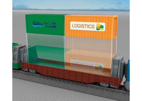 Container Logistics Battery-Powered Starter Set - My World -- Vectron Loco, 2 Cars, 72 x 34" Track Oval w/Siding, Remote Control-4