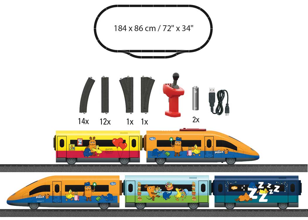 Mouse Train Battery Operated Starter Set - My World -- 5-Car ICE Train, Plastic Track Oval w/Siding, Remote Control-2