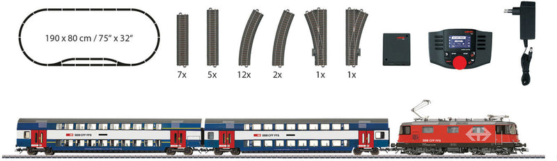 Zuricher S-Bahn Starter Set - 3-Rail w/Sound & Digital, Mobile Station -- Swiss Railways SBB Re 4/4 II Electric, 2 Cars (Era VI), C-Track Oval w/Sidin
