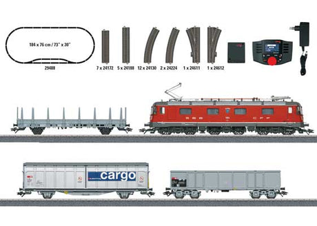 Swiss Freight Train w/Class Re 620 Starter Set - 3-Rail - Sound & Digital -- Re 6/6 Electric, Track Oval w/Siding, 3 Cars, Mobile Station Controller-1