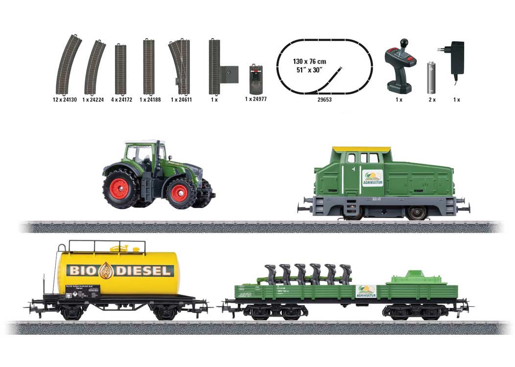 Farming Train Starter Set - 3-Rail - Digital - Start Up -- Henschel DH 240 Diesel, 3-Cars, 51 x 30" Track Layout, Power Control Stick-2
