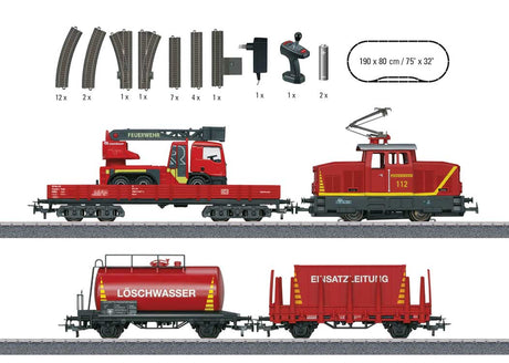Fire Department Starter Set - 3-Rail - Sound and Digital - Start Up -- Henschel EA 500 Electric, 3-Cars, Fire Truck Load, C-Track Oval with Siding-1