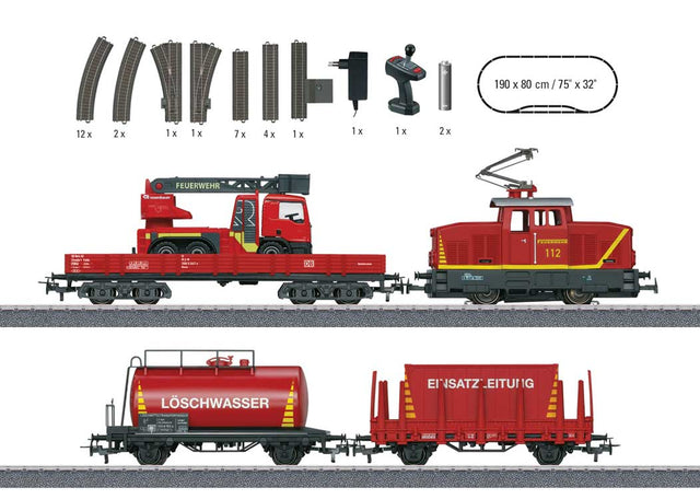 Fire Department Starter Set - 3-Rail - Sound and Digital - Start Up -- Henschel EA 500 Electric, 3-Cars, Fire Truck Load, C-Track Oval with Siding-1