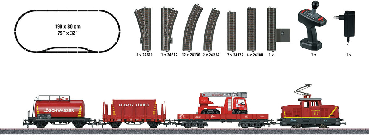 Fire Department Starter Set - 3-Rail - Sound and Digital - Start Up -- Henschel EA 500 Electric, 3-Cars, Fire Truck Load, C-Track Oval with Siding-3