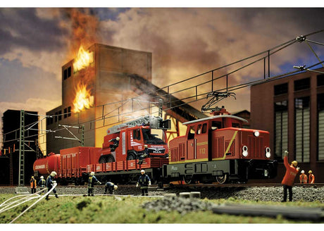 Fire Department Starter Set - 3-Rail - Sound and Digital - Start Up -- Henschel EA 500 Electric, 3-Cars, Fire Truck Load, C-Track Oval with Siding-5