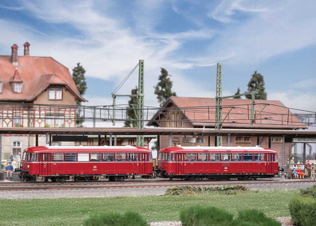 Class 798 Diesel Railcar w/998 Trailer  - 3-Rail - Sound and Digital -- German Federal Railroad DB #798 666-4, 998 660-5 (Era IV 1970s, red, gray)-3