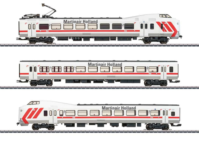 Class ICM-1 Koploper 3-Car Electric Rail Car Train - 3-Rail - Sound & Digital -- Dutch State Railways NS (Era IV 1986, Martinair Holland, white, red, gray)-1