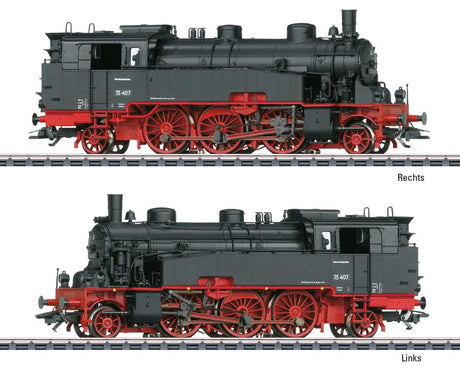 Class 75.4 2-6-2T - 3-Rail w/Sound & Digital -- German Federal Railroad DB #75 407 (Era III 1953, black, red)-2