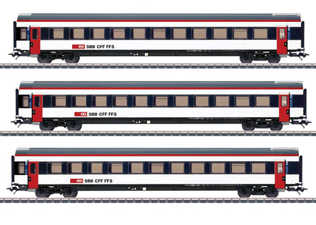 Mark IV Type B 2nd Class Coach 3-Pack - 3-Rail - Ready to Run -- Swiss Federal Railways SBB (Era VI, white, black, red)
