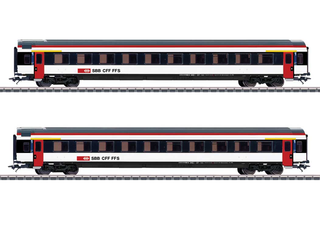 Mark IV Type A 1st Class Coach 2-Pack - 3-Rail - Ready to Run -- Swiss Federal Railways SBB (Era VI, white, black, red)