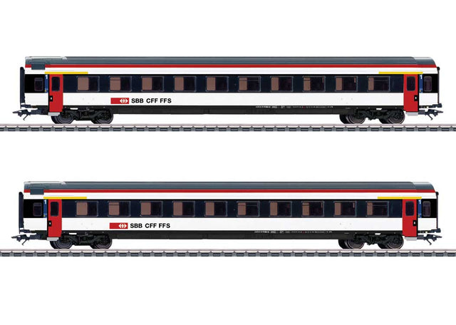 Mark IV Type A 1st Class Coach 2-Pack - 3-Rail - Ready to Run -- Swiss Federal Railways SBB (Era VI, white, black, red)
