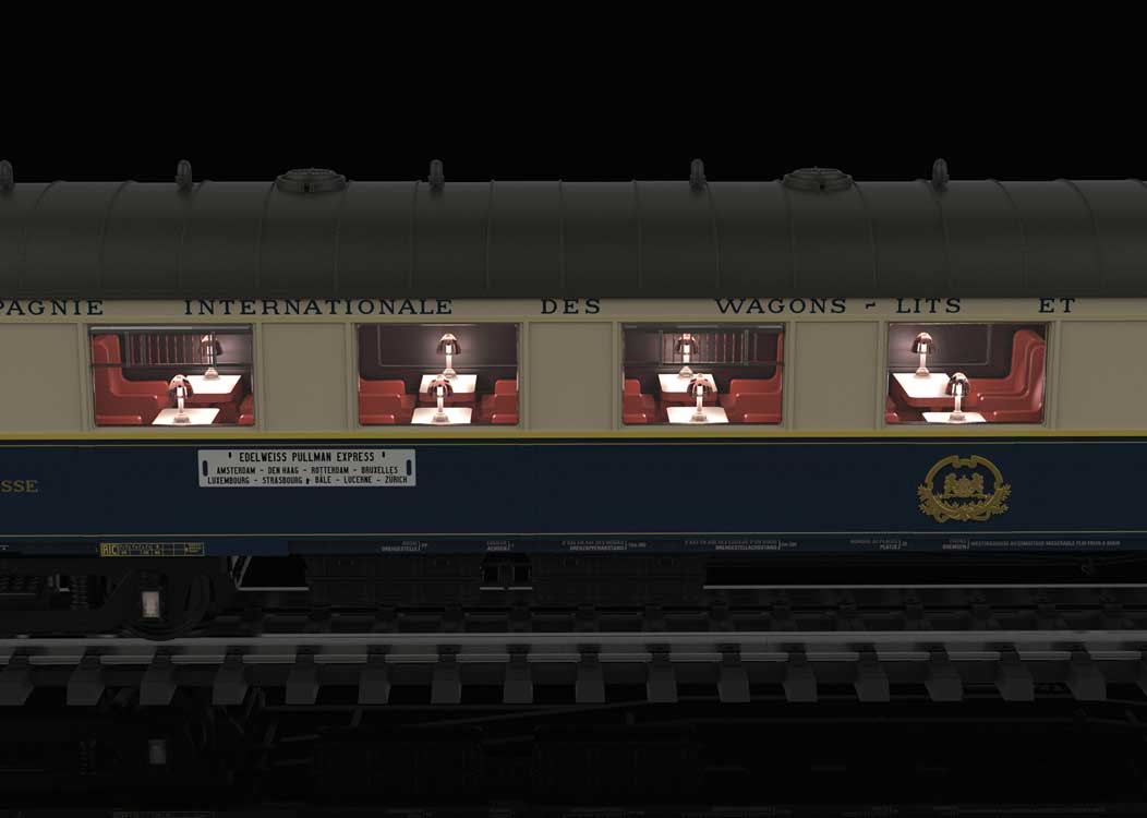 Edelweiss Parlor 6-Car Set - 3-Rail - Ready to Run -- Wagons-Lits CIWL (Era II 1937, blue, ivory)-3
