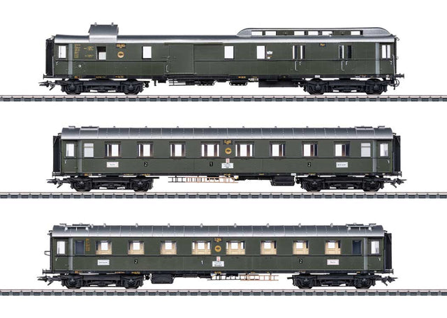 2 Type AB4u-28 Coaches & PwPost4u-28 Baggage-Mail - 3-Rail - Ready to Run -- German State Railroad DR (Era II 1930s, green, silver)