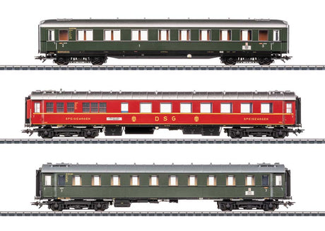 Type ABC4uwe, Wr4u(e), C4u 3-Car D 74 3-Car Set- 3-Rail - Ready to Run -- German Federal Railroad DB (Era III 1955, 2 green & 1 red cars)