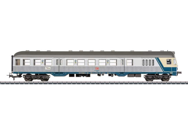 Type BDnrzf 740 2nd Class Silberling/Silver Coin Cab Car- 3-Rail - Ready to Ru -- German Railroad DB AG (Era V, silver, blue, ivory)-1