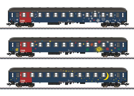 Type Bcm 2nd Class Slumber Car 3-Pack - 3-Rail - Ready to Run - Start Up -- Danish State Railways DSB (Era V 1990s, blue, red, gray)