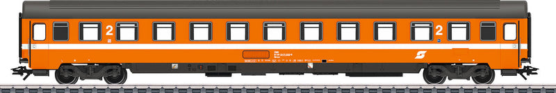 Eurofima Type Bmoz 2nd Class Compartment Car - 3-Rail - Ready to Run -- Austrian Federal Railroad OBB (Era IV 1979, orange, gray, white)