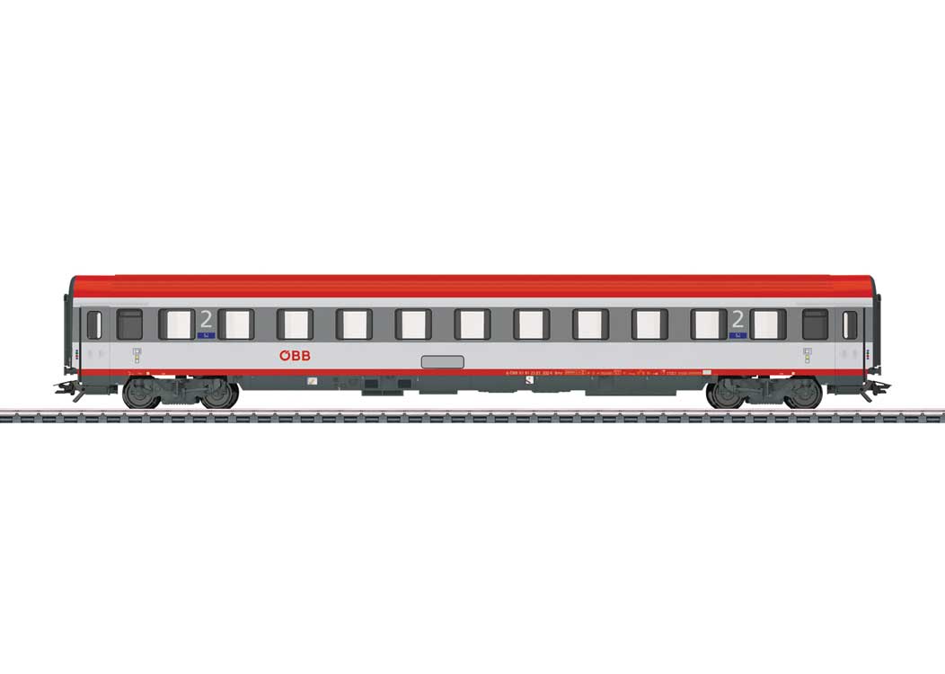 Type Bmz 2nd Class Coach - 3-Rail - Ready to Run -- Austrian Federal Railways OBB (Era VI 2012, white, red, gray)