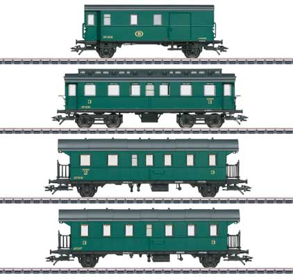 4-Car Passenger Set w/Baggage & 3 Coaches - 3-Rail - Ready to Run -- Belgian State Railways SNCB (Era III 1950s, green, black)-1