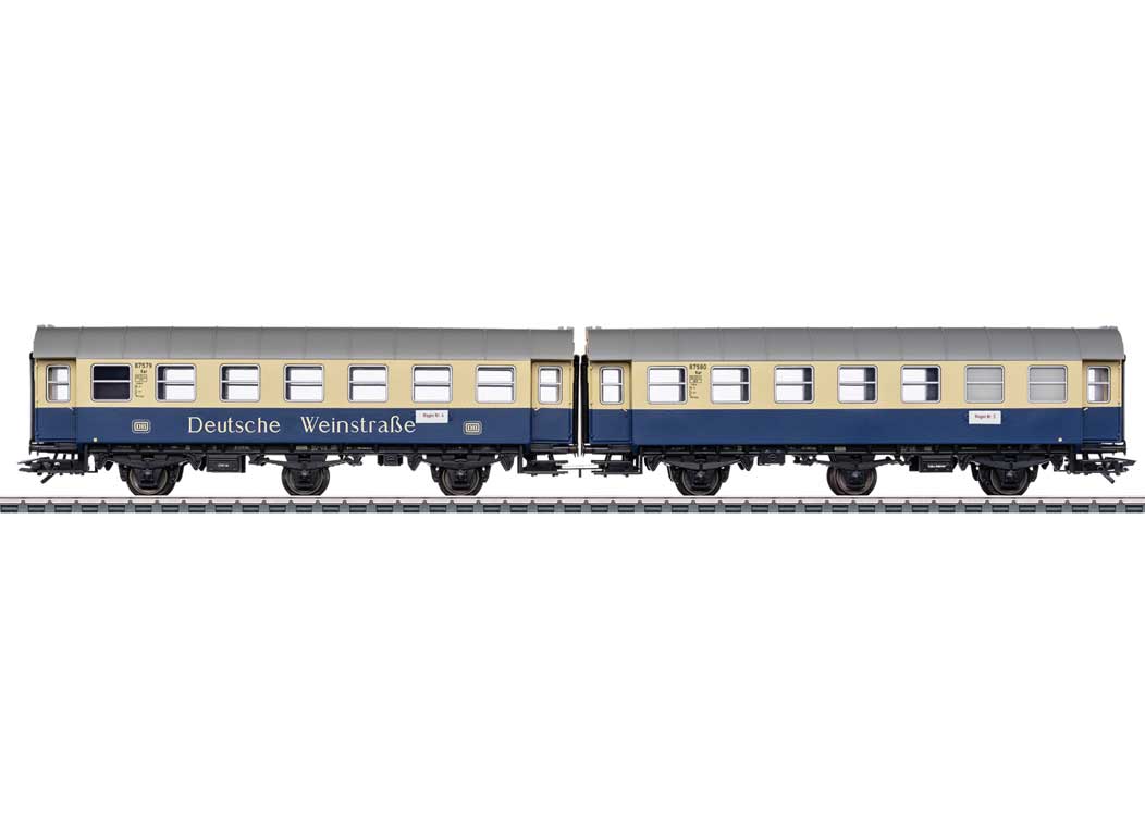 Type WG3yge 835 Rebuild Car Pair - 3-Rail - Ready to Run -- German Federal Railroad DB (Era IV 1982 Wine Road Scheme, blue, beige, gray)