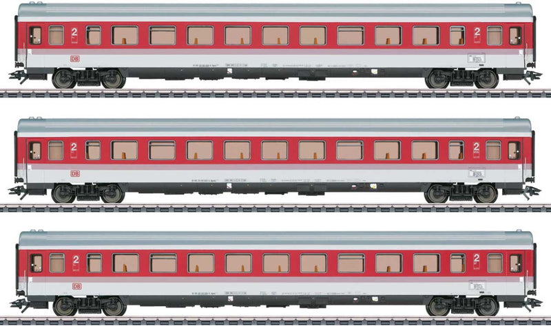 3-Car Add-On Set - 3-Rail Ready to Run -- German Railroad DBAG (EC 9 Tiziano, Era V 1995, white, gray, red, purple)