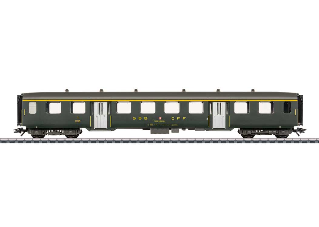 1st Class Car w/Double Doors - 3-Rail - Ready to Run -- Swiss Federal Railways SBB/CFF/FFS #10217 (Era IV 1990, green, gray)