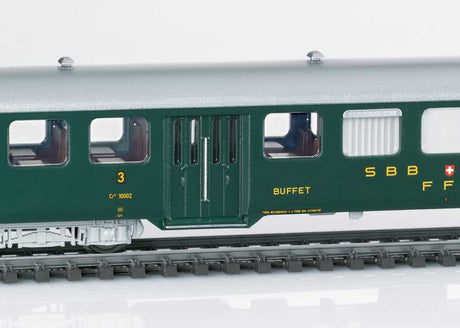 Lightweight Passenger Set w/Baggage & 4 Cars - 3-Rail - Ready to Run -- Swiss Federal Railways SBB (Era III 1950, green, silver)-3