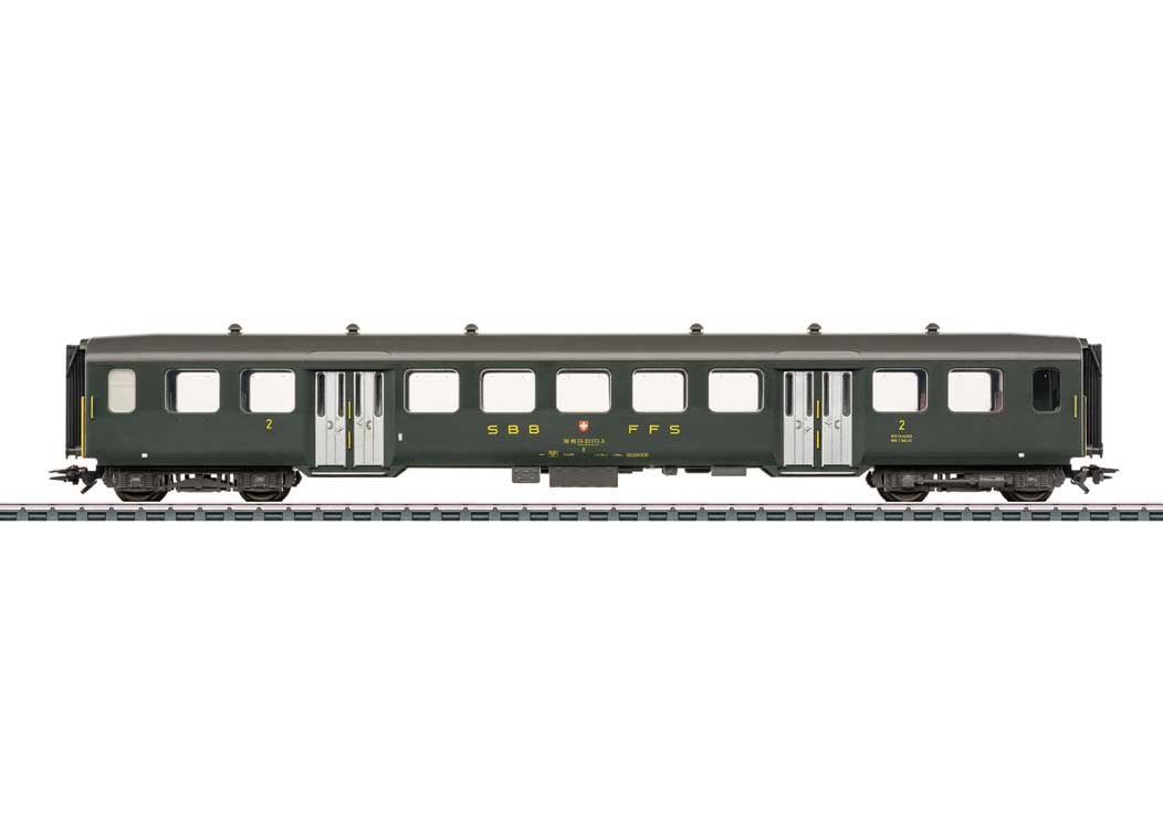 2nd Class Car w/Double Doors - 3-Rail - Ready to Run -- Swiss Federal Railways SBB/CFF/FFS #10217 (Era IV 1990, green, gray)