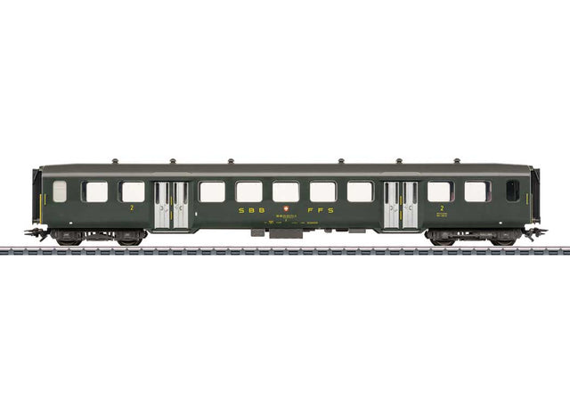 2nd Class Car w/Double Doors - 3-Rail - Ready to Run -- Swiss Federal Railways SBB/CFF/FFS #10217 (Era IV 1990, green, gray)