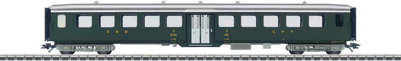 Type C4u 3rd Class Lightweight 1-Door Coach - 3-Rail - Ready to Run -- Swiss Federal Railways SBB (Era III 1956, green, silver)