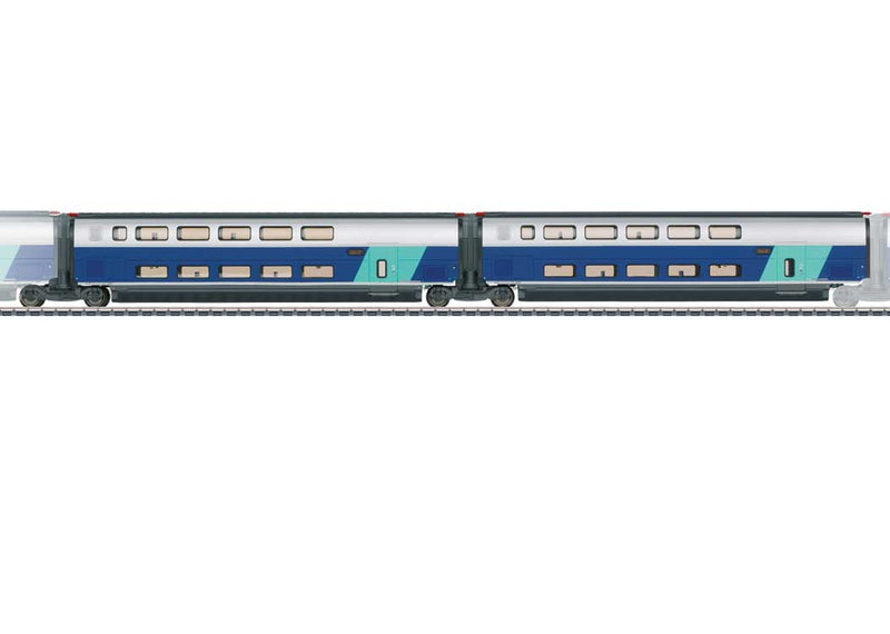 TGV Euroduplex Add-On Car Set - R6 and R7 2nd Class - 3-Rail - Ready to Run -- French State Railways SNCF (Era VI, silver, blue, black)